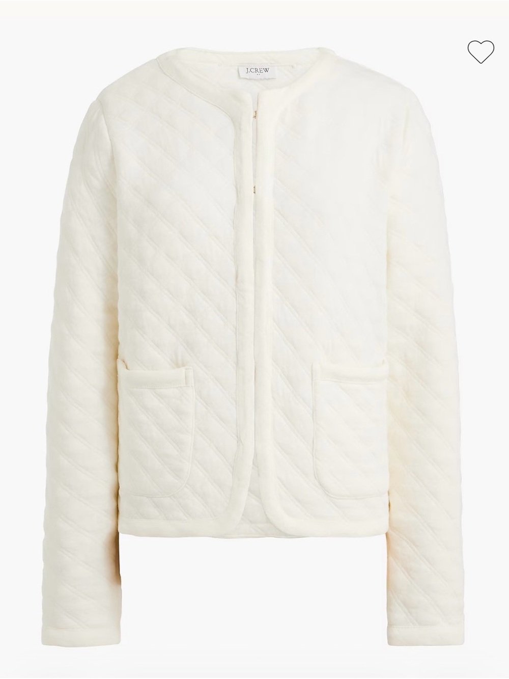 J. Crew Ivory Quilted Jacket Hip Length Hook Front Patch Pocket